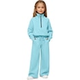 thumbnail image 1 of Girls Sweatsuit Tracksuit Set Teen Kids Pullover Sweatshirts and Sweatpants Sweat Set Lounge 2 Piece Outfits,Sky Blue 13-14 Years, 1 of 7