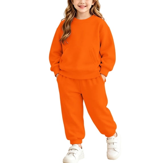 Girls Sweatsuits 2 Piece Casual Long Sleeve Fashion Fall Winter Pullover Tops and Sweatpants Kids Outfits Set Orange 4