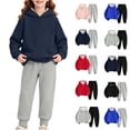 thumbnail image 1 of Girls Sweatsuits 2 Piece Fall Winter Cotton Fleece Warm Outfits 1-15Y Pullover Hoodie and Jogger Pants Set (9-10 Years, Navy&Gray), 1 of 8