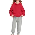 thumbnail image 1 of Girls Sweatsuits 2 Piece Fall Winter Cotton Fleece Warm Outfits 1-15Y Pullover Hoodie and Jogger Pants Set (9-10 Years, Red&Gray), 1 of 6