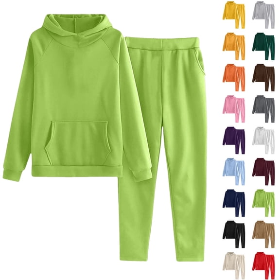 Girls Sweatsuits 2 Piece Outfits Comfort Hoodie and Sweatpants Set Kids Sweatsuit Sets Athletic Jogger Clothes Set Tracksuits,Green 13-14 Years
