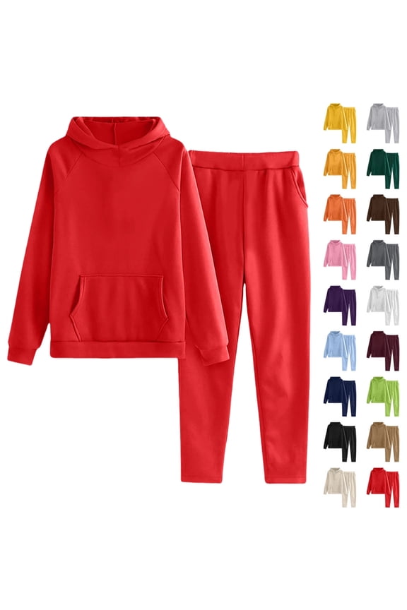 Girls Sweatsuits 2 Piece Outfits Comfort Hoodie and Sweatpants Set Kids Sweatsuit Sets Athletic Jogger Clothes Set Tracksuits,Red 13-14 Years