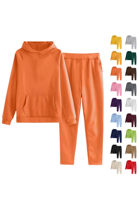 Girls Sweatsuits 2 Piece Outfits Comfort Hoodie and Sweatpants Set Kids Sweatsuit Sets Athletic Jogger Clothes Set Tracksuits,Saffron 9-10 Years