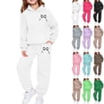 thumbnail image 1 of Girls Sweatsuits 2 Piece Set Teens Kids Cute Bow Graphic Outfits Hoodies and Jogger Sweatpants Sweat Sets,White 4-5 Years, 1 of 5