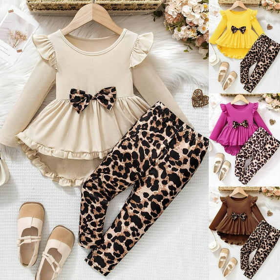 Girls Sweatsuits 2Pcs Sets 7-8 Toddler Baby Girl Clothes Fall Winter Outfits Infant Ruffle Long Sleeve Shirts Pants Cute Girls Clothing Set