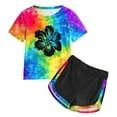 thumbnail image 1 of Girls Sweatsuits 2Pcs Sets Girls 2 Piece Outfits Letter Print Vacation Tee Top and Dolphin Shorts Tracksuit Sets for Kids Sports, Casual, Dance, 1 of 5