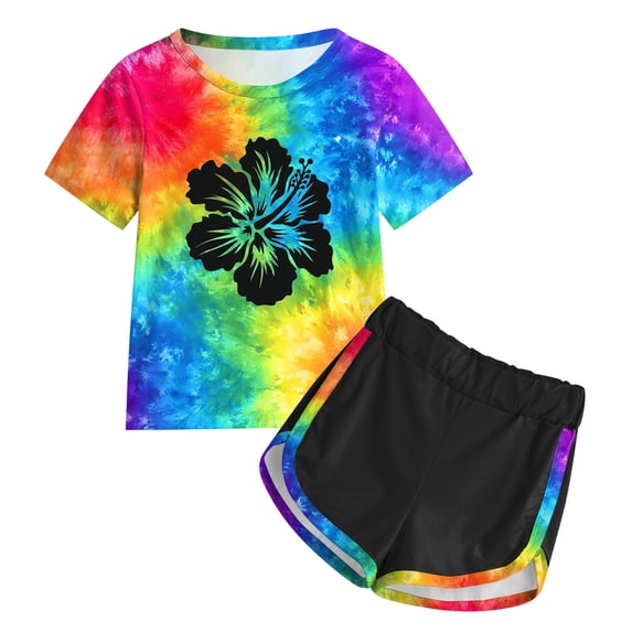 Girls Sweatsuits 2Pcs Sets Girls 2 Piece Outfits Letter Print Vacation Tee Top and Dolphin Shorts Tracksuit Sets for Kids Sports, Casual, Dance