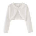 thumbnail image 1 of Girls Sweet Bow Cardigan Loose Hollow Out Round Neck Long Sleeve Jacket, Fashion Casual Outerwear for Spring Autumn Medium Little Kids Coat White 3-4 Years, 1 of 4