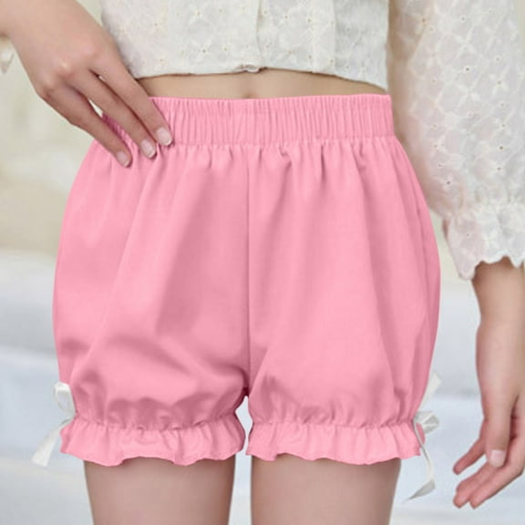 Girls Sweet Summer Cute Bubble Pants with Elastic Waist and Bow Detail Comfortable Cotton Bottoms