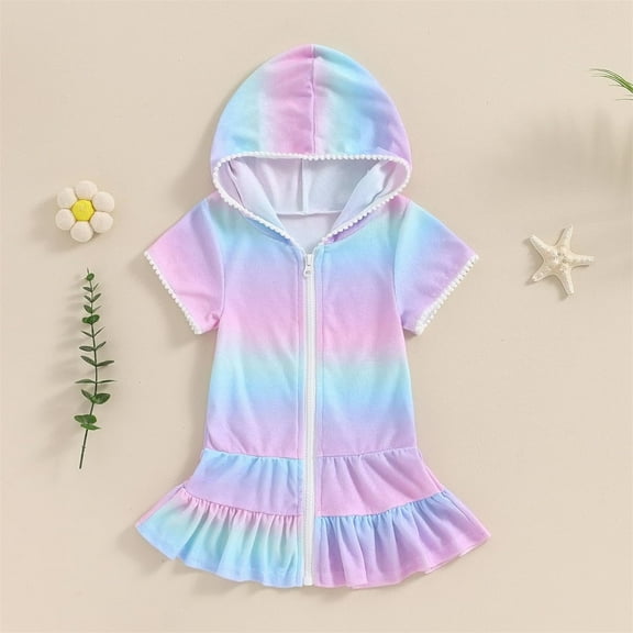 Girls Swim Cover Up Dress Long Sleeve Hooded Zip Up Bathing Suit Swimsuit Wraps Cute Ruffle Coverup Kids Pool Beach Girls Swim Cover Up Size 7-16