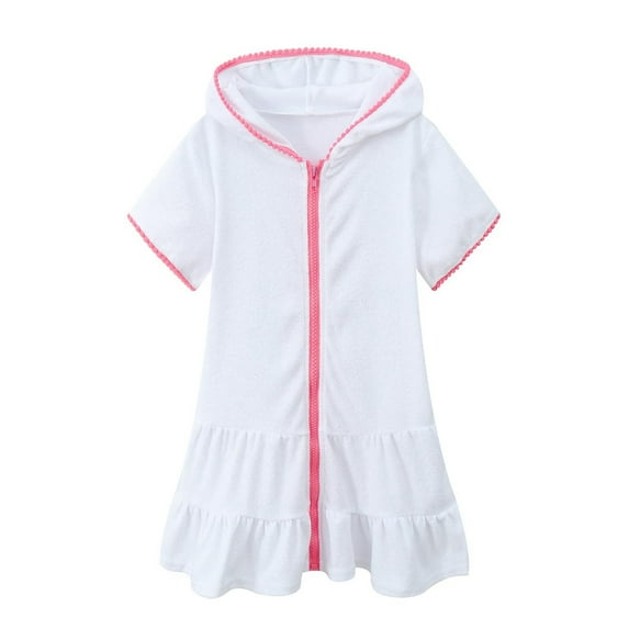 Girls Swim Cover Up Kids Swimsuit Coverup Terry Zip-Up Beach Bathing Suit Wraps for 2-11 Years
