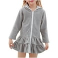 thumbnail image 1 of Girls' Swim Cover-Up Robe Full Zip Hooded Ruffled Beach Dress Long Sleeve Lightweight Cover-Up for Beach Days & Pool Leisure (2-10Y), 1 of 5