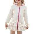 thumbnail image 1 of Girls' Swim Cover-Up Robe Full Zip Hooded Ruffled Beach Dress Long Sleeve Lightweight Cover-Up for Beach Days & Pool Leisure (2-10Y), 1 of 5