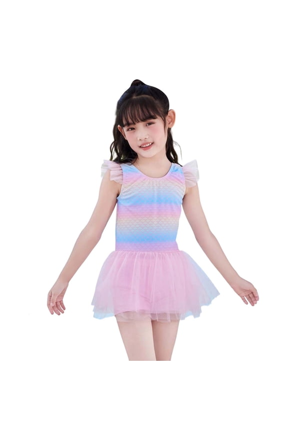 Girls Swim Dress Floral Mesh Tutu Skirts for Kids Girl's Swimsuit One-Pieces Swimwear Outfit