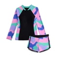thumbnail image 1 of Girls Swim Shirt and Shorts Set Girls Long Sleeve Swimsuit Two Piece Rash Guard Dress with Swim Shorts Front Zip for Kids Tween Teens UPF 50+, 1 of 9