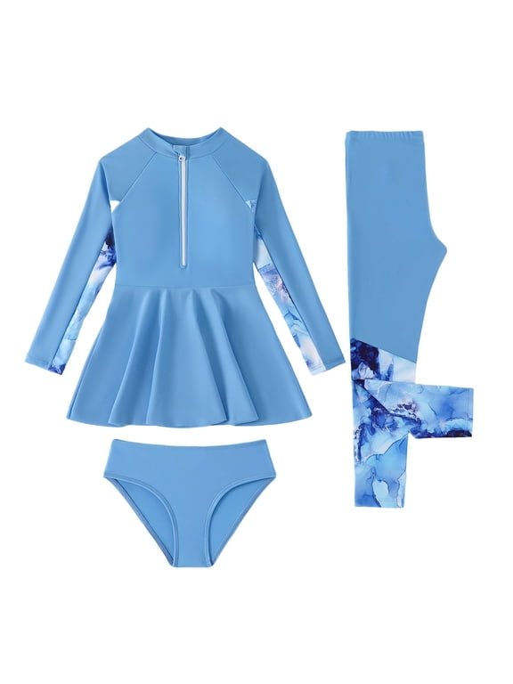 Girls Swim Suit Long Sleeve Rash Guard Two Piece with Shorts Sun Upf 50+ Toddler Kids Surfing Beach Pool Girls Tankini Swimsuit