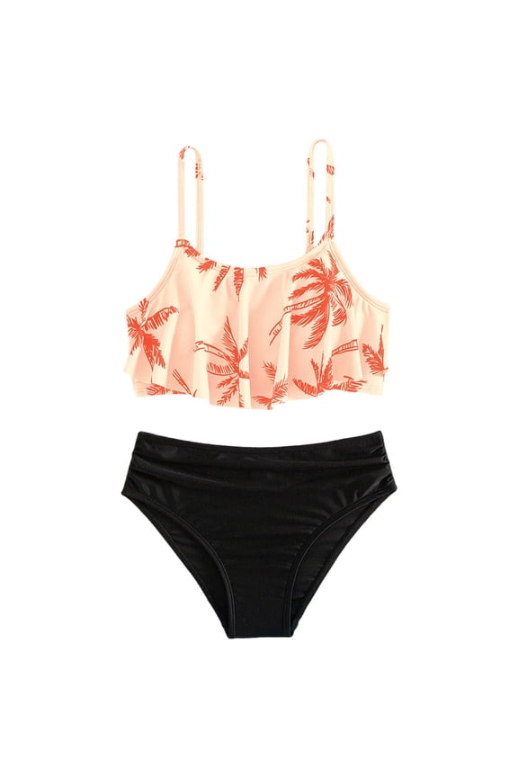 Girls Swim Suits 10-12 Girls Swimsuit Solid Color 2 Piece Girls Tankini Swimsuit Contrast Trim Teen Bathing Suit Padded Modest Swimwear 9-16y