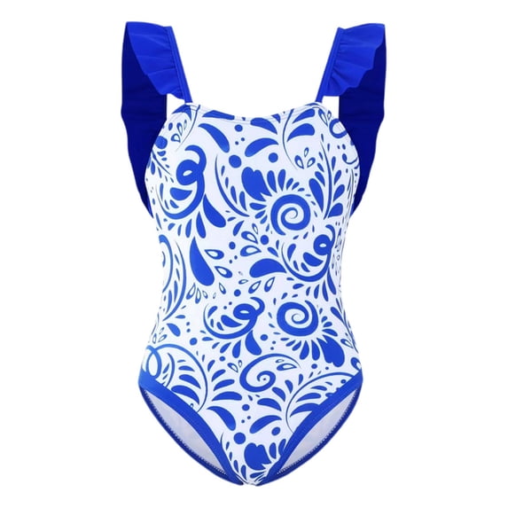 Girls Swim Suits 8-10 One Piece Bikini Set Cute Pattern Print Girls Bathing Suits Adjustable Straps Tankini with Shorts Padded Cutout Beach Swimwear