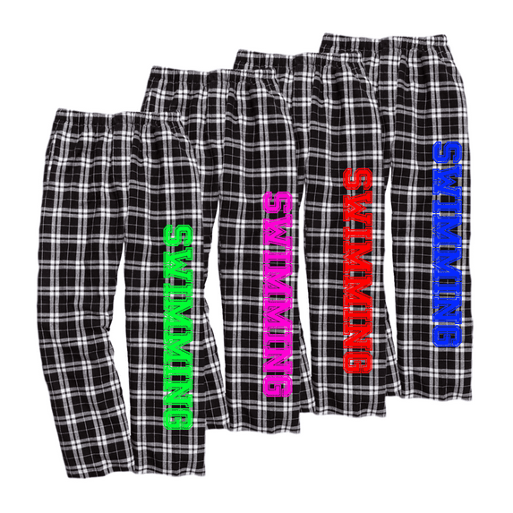 Girls Swimming Black and White Flannel Pants (Red, Youth Medium 10/12)