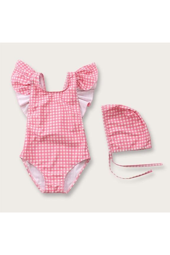 Girls Swimming Costume with Cap, Cut Out Girls One Piece Swimsuit Beach Bathing Suit Red 6-12 Months