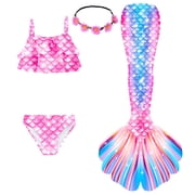 2026 Girls Swimming Mermaid Tail Sets Kids Mermaid Swimsuit Beawear 3-12Years
