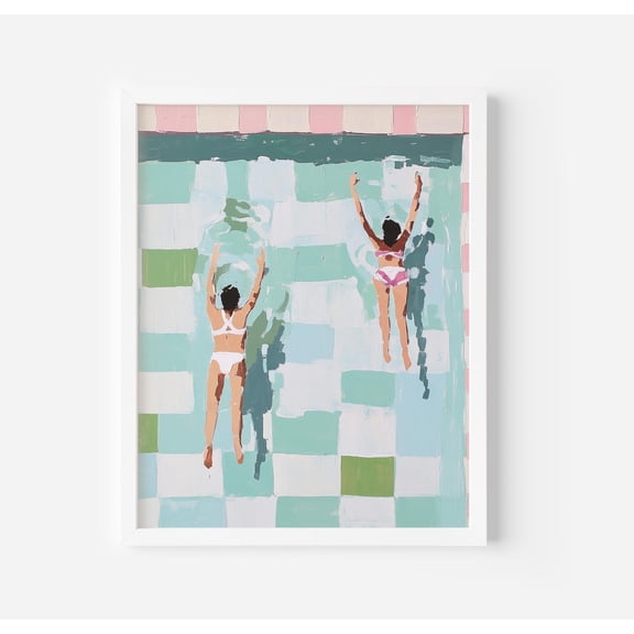 Girls Swimming Pool Art Poster Retro Pastel Beach House Decor, Unframed Poster Size 16x24 F03.1.19l908