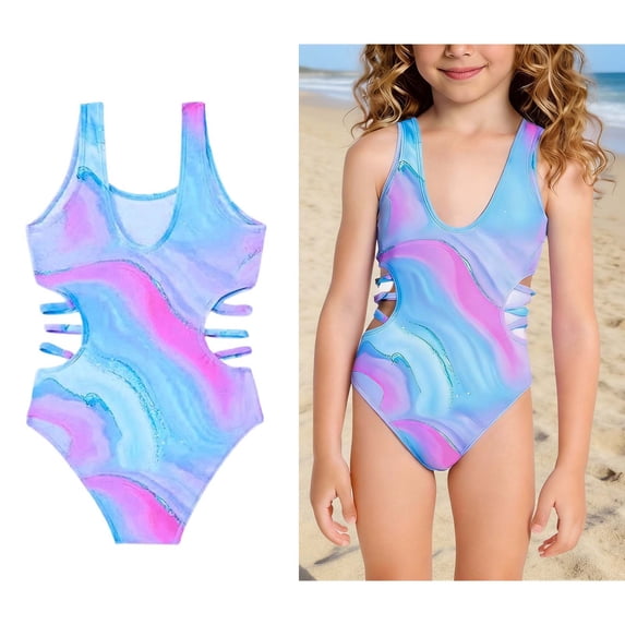 Girls Swimsuit 1 Piece Cut Out Swimming Suits Quick Dry Summer Swimwear Swim Suit for Girls 10-11 Years