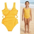 thumbnail image 1 of Girls Swimsuit 1 Piece Cut Out Swimming Suits Quick Dry Swimwear with Solid Color Kids Swimsuits 9-10 Years, 1 of 5