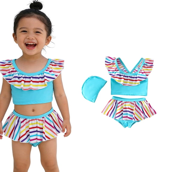Girls Swimsuit 2 Piece Bikini Beach Girls Striped Bathing Suit Cute Summer Swimsuits Little Girls Swimsuits Size 5-6 Years