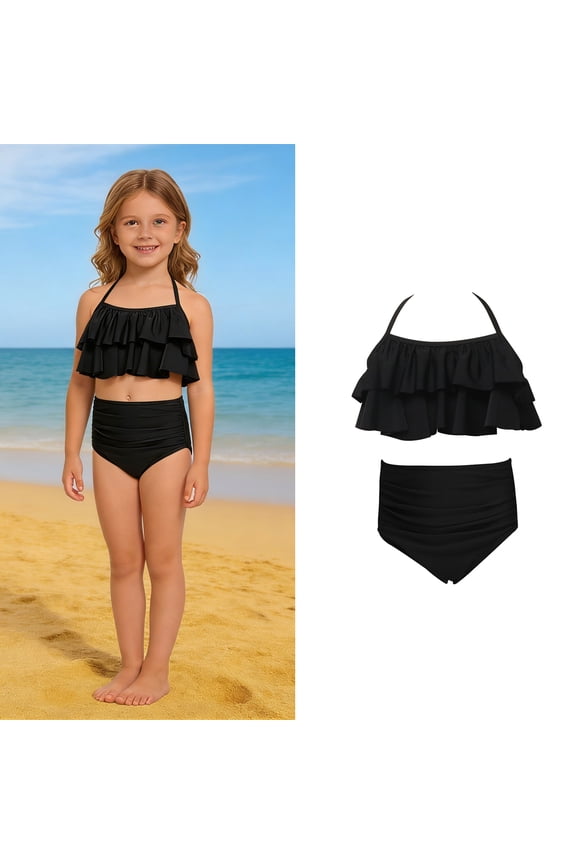 Girls Swimsuit 2 Piece Bikini Sets Beach Girls Ruffle Bathing Suit Cute Girls Bikini Size 9-10 Years