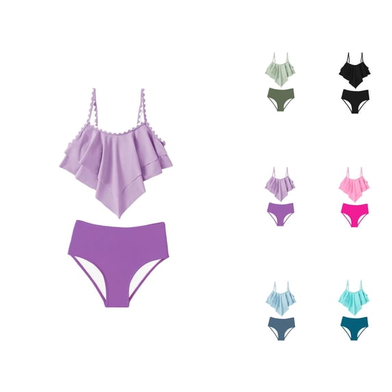Girls Swimsuit 2 Piece Bikini Tiered Ruffled Bathing Two Piece Girls' Swimwear With Adjustable Straps