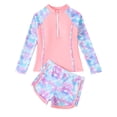 thumbnail image 1 of Girls Swimsuit 2 Piece Long Sleeve Zip Up Rashguard Top And Swim Shorts Swimwear Comfortable Swimming Swim Set Size 8-9 Y, 1 of 8