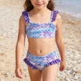 thumbnail image 1 of Girls Swimsuit 2 Piece Ruffled Styles Solid Color Little Girls' Swimwear Squat-Proof Two Piece Swimsuit Beach Bathing Suit, 1 of 8