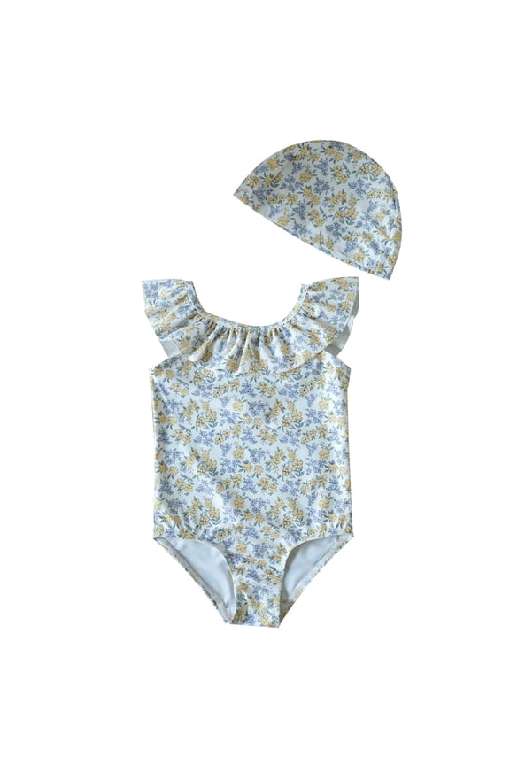 Girls Swimsuit 2 Piece Swimwear Floral Print Bathing Suit Outdoor Summer Beach Play Bathing Suit Size 7-8 Y