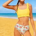 thumbnail image 1 of Girls Swimsuit 2 Piece Tankini with Bottom Tiered Ruffle Cami Swimwear Summer Flower Print Bathing Suits Yellow 14-15 Years, 1 of 7