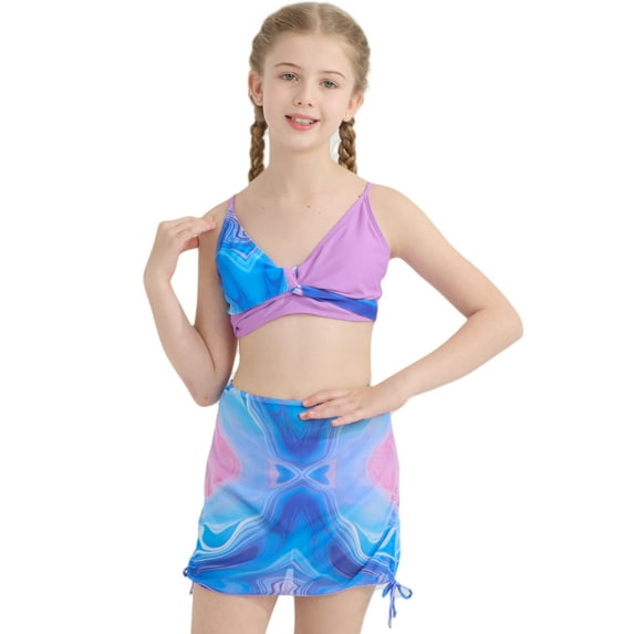 Ardorlove Girls Swimsuit 3 Pcs Tropical Print Bathing Suits Swimwear Cover Up Skirt Kids Teen Bathing Suit 7-16 Years