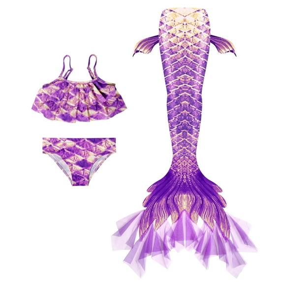 Girls Swimsuit 3 Piece Bikini Set Flower Print Soft Summer Swimwear Cute Swimwear Set Outfits,W07-,120