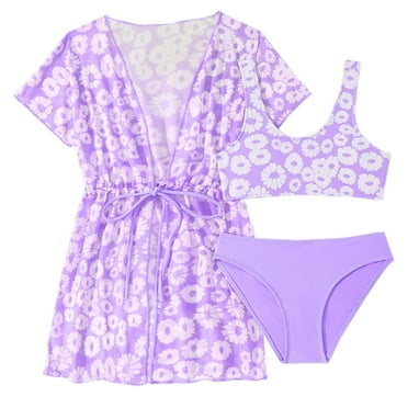 Girls Swimsuit 3 Piece Bikini Set Quick Dry Swimwear Sun Protection Girls Bathing Suit Cover Up Bikini Set Kids Girls Tankini Swimsuit Swimming Suit for Girls