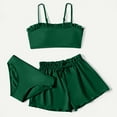 thumbnail image 1 of Girls Swimsuit 3 Piece Bikini Set Sleeveless Solid Color Bathing Suit Briefs Green 8-10 Years, 1 of 3