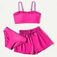 thumbnail image 1 of Girls Swimsuit 3 Piece Bikini Set Sleeveless Solid Color Bathing Suit Briefs Hot Pink 8-10 Years, 1 of 3