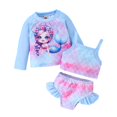 thumbnail image 1 of Girls Swimsuit 3 Piece Cover Up Kids Two Piece Floral Scale Print Top Shorts Kids Set, 1 of 9