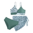 thumbnail image 1 of Girls Swimsuit 3 Piece Swimsuits Flower Print Bathing Suit Solid Bikini Tops Underpants Skirt Swimwear Set Bikinis for Teen Girls 7-12 Years, 1 of 7