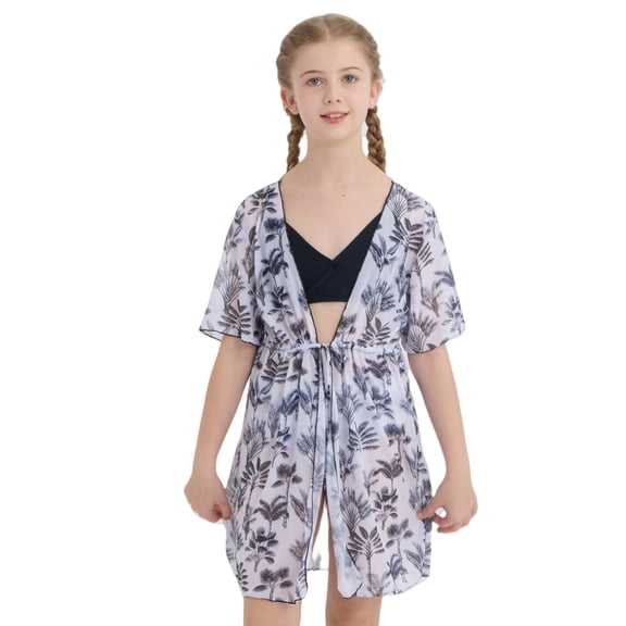 Girls Swimsuit 3 Piece Tropical Print Bikini Bathing Suit Quick Dry Swimwear Cover-Up Sets 9-16 Years