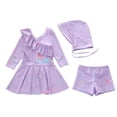 thumbnail image 1 of Girls Swimsuit 3 Piece with Skirt and Matching Swim Cap Cute Ruffle Tankini Set for Big Kids, 1 of 7