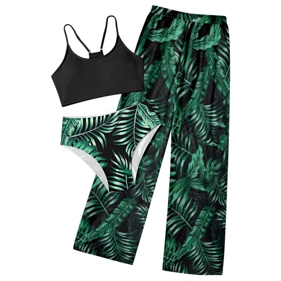 Girls Swimsuit 3 Pieces Bikini Bathing Suit with Rash Guard Pants Quick Dry Swimwear Cover-Up Sets Sun Protection