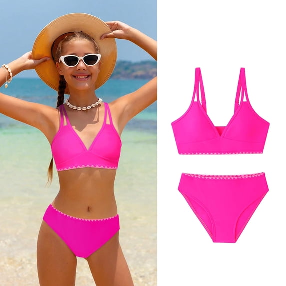 Girls Swimsuit Adjustable Double Strap Design Print Bikini Set with Swim Bottoms 2 Piece Bathing Suits for Girls 7-16 Years