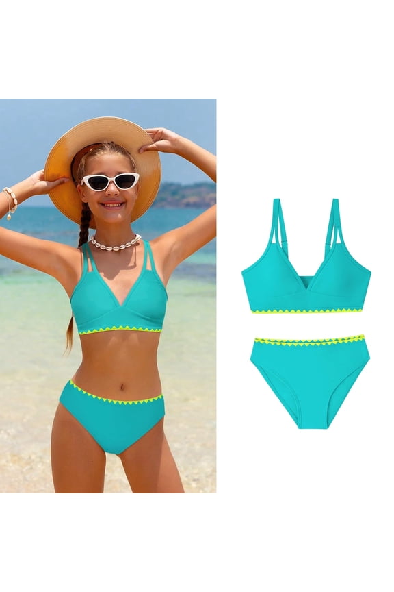 Girls Swimsuit Adjustable Double Strap Design Print Bikini Set with Swim Bottoms 2 Piece Bathing Suits for Girls 7-16 Years