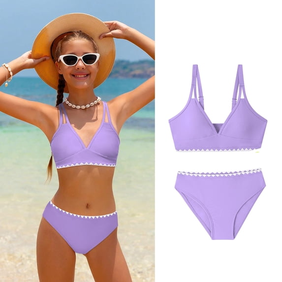 Girls Swimsuit Adjustable Double Strap Design Print Bikini Set with Swim Bottoms 2 Piece Bathing Suits for Girls 7-16 Years
