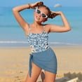 thumbnail image 1 of Girls Swimsuit Adjustable Straps Cut Out One Piece Floral Print Bathing Suit With Cover Up Skirt Navy 9-10 Years, 1 of 7