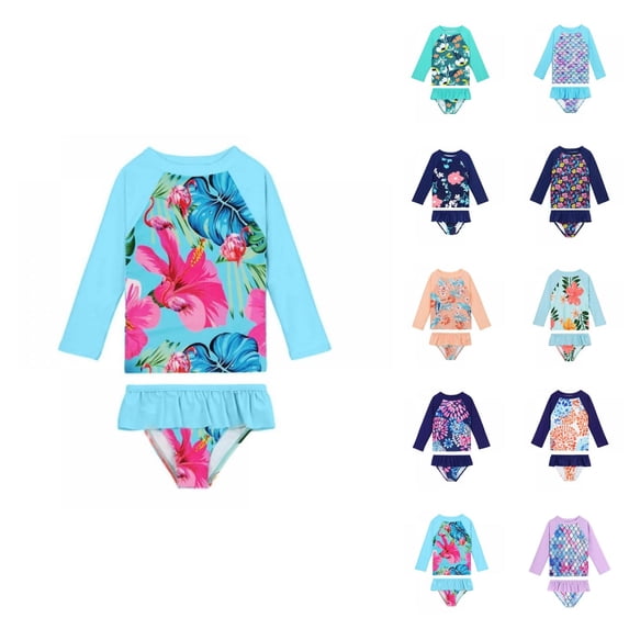 Girls Swimsuit Athletic Bikini Girl's 2 Piece Swimsuit High Waist Bathing Suit Matching Cover Up Set Quick-Dry Performance Swimwear for Children